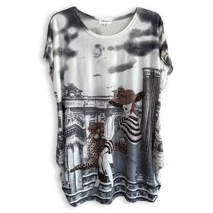 European Art Deco Leopard Oversized Rhinestone Top